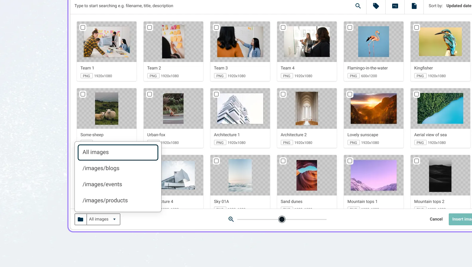 Filtering the images or assets by folder