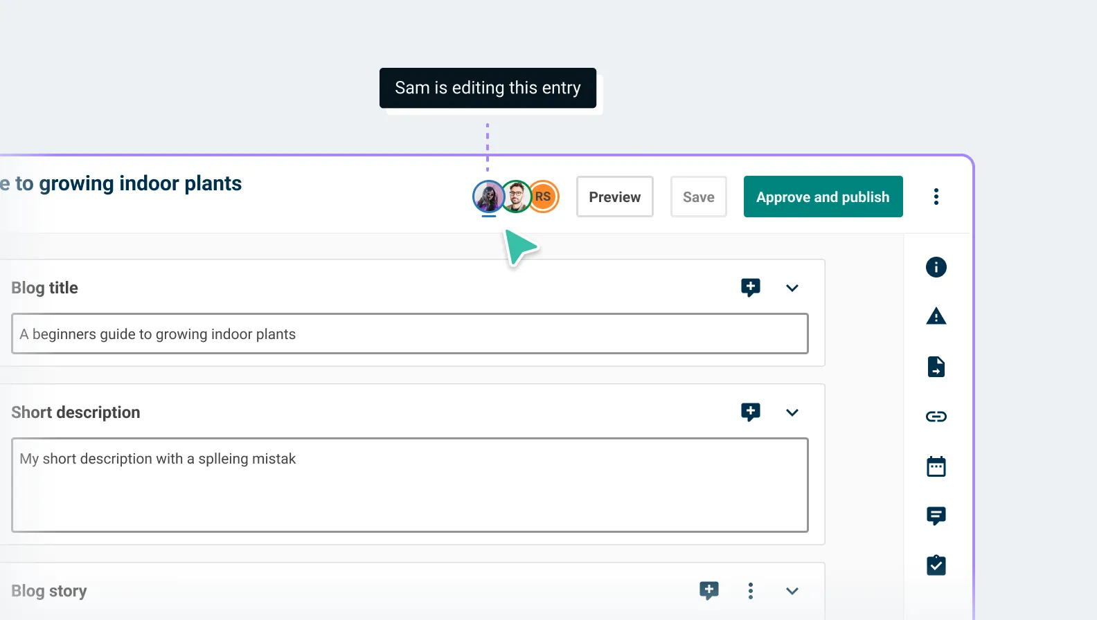 The new collaboration view toolbar in Contensis