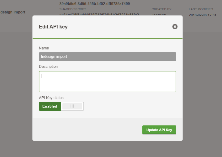 The Create a new API key window in Contensis.
