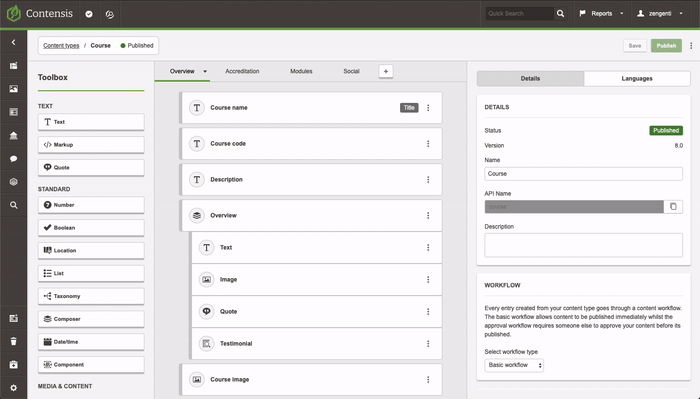 An animation showing a content type being copied in Contensis.