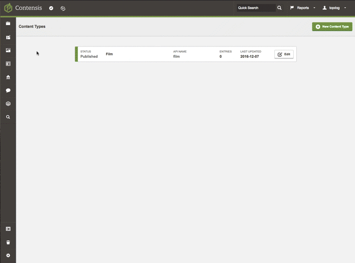 An animation showing an entry being created in Contensis.