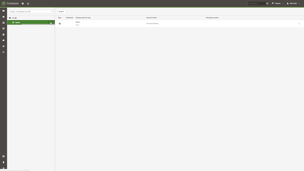 An animation showing a new node being added to Site View in a Contensis project.