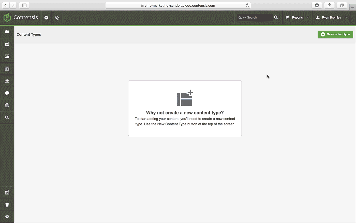 Creating a new content type called 'Product' in Contensis.
