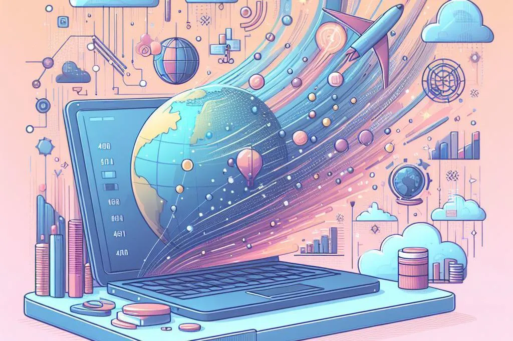 Abstract illustration of data streams emerging from a laptop computer