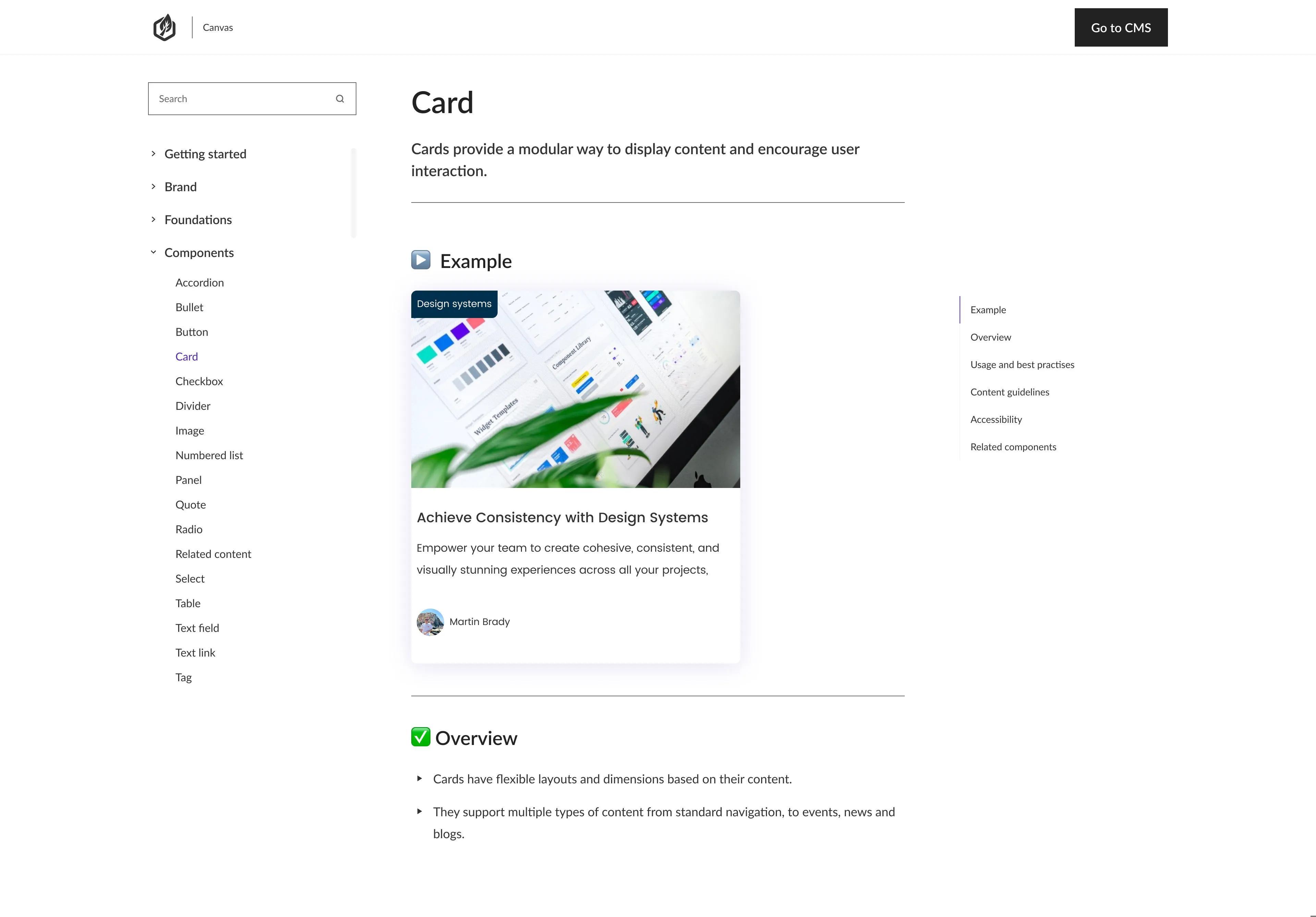 An example of a card component in a design system.