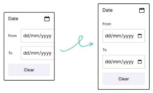Visual of the Event Date Filter size correction on Event Listings using Contensis for Councils.