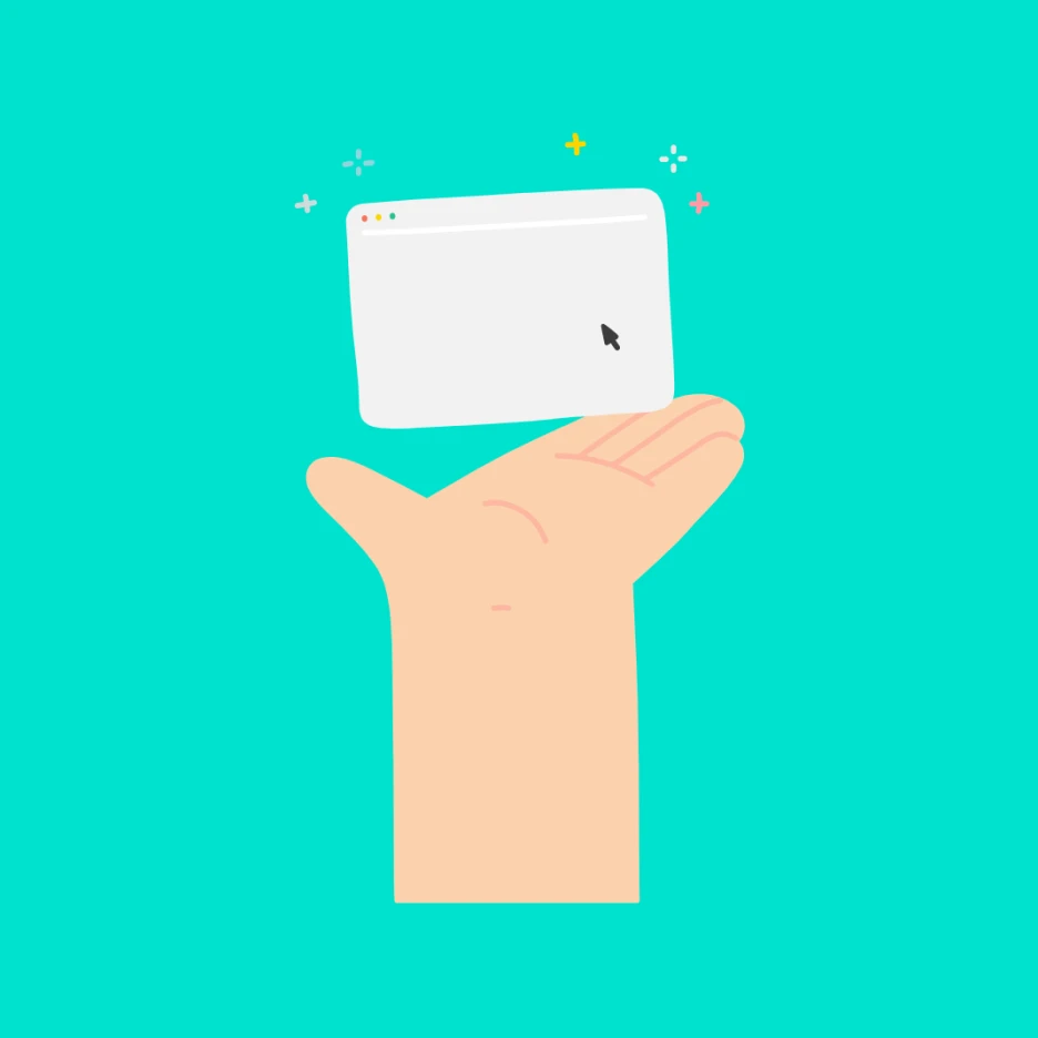 Hand holding aloft a browser screen