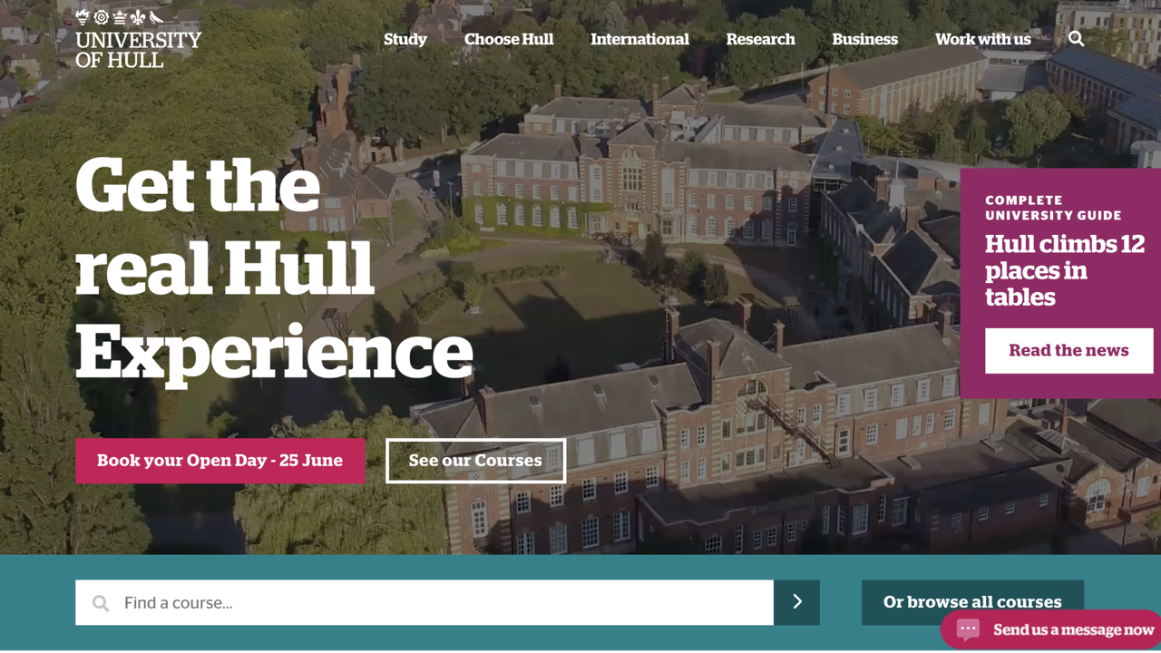 The University of Hull website in 2022, using Contensis