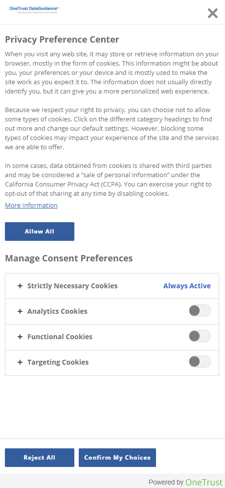 The Privacy Preference Centre screen in CookiePro.