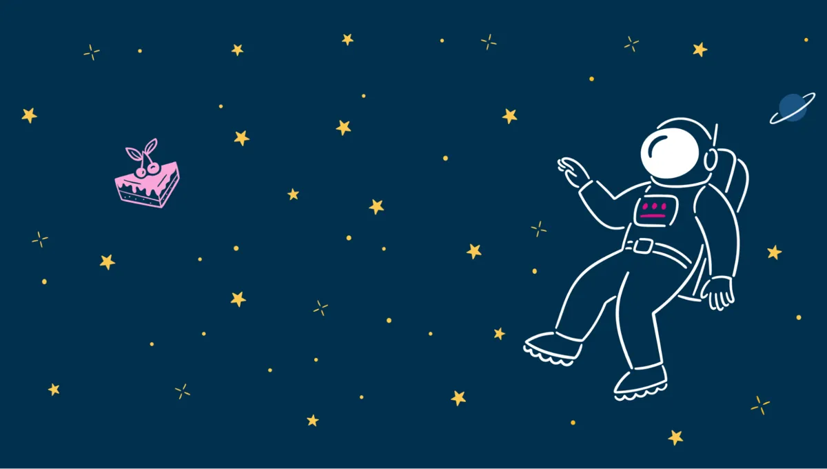 Illustration of a line drawn astronaut floating through space