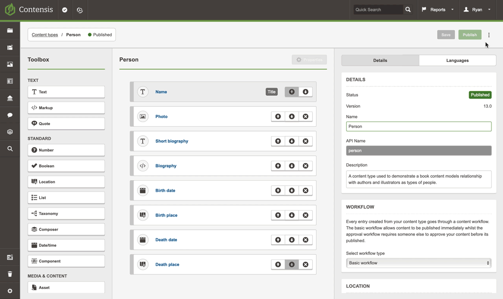 Content type builder JSON view