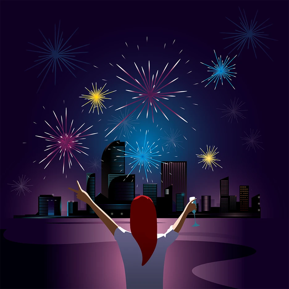 mixkit-woman-watching-fireworks-over-a-city-skyline-175-small