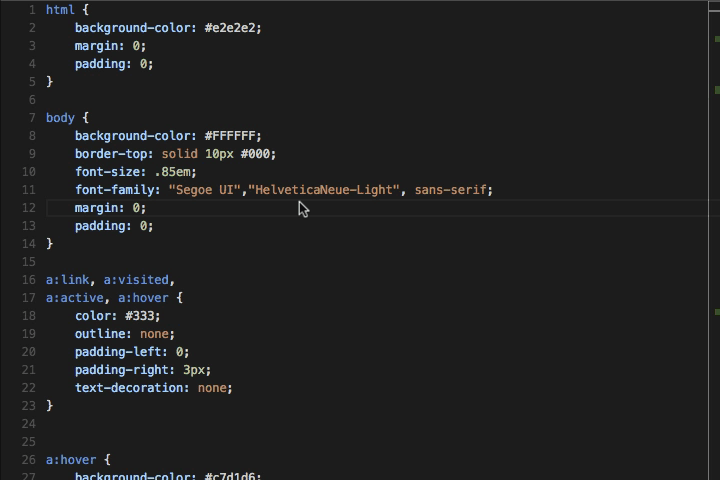 An animation showing the find and replace tool being used to replace a colour in a CSS file open in the Monaco editor in Contensis.