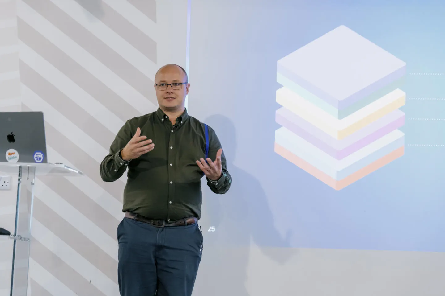 Contensis product owner Richard Saunders speaking at Velocity 2025.