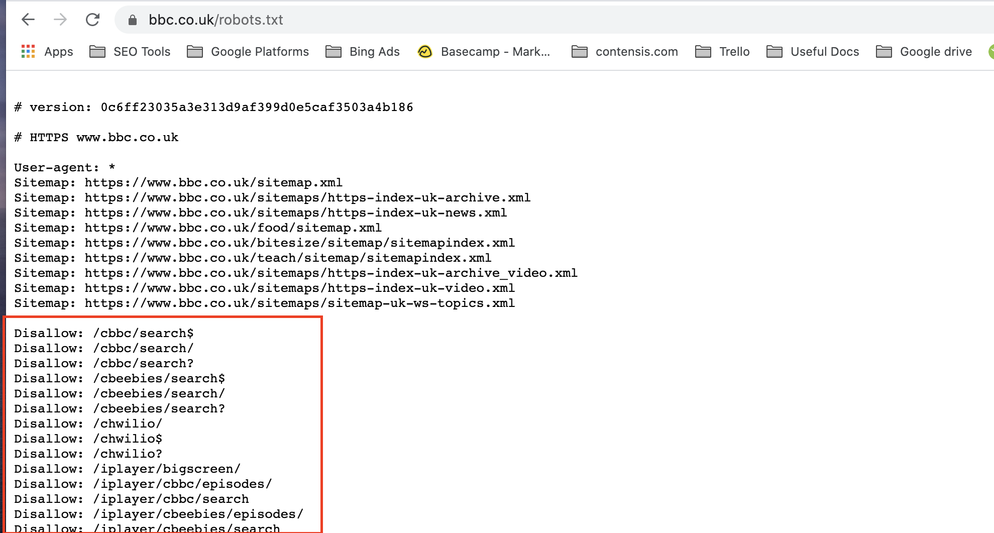 Example of a robots.txt file