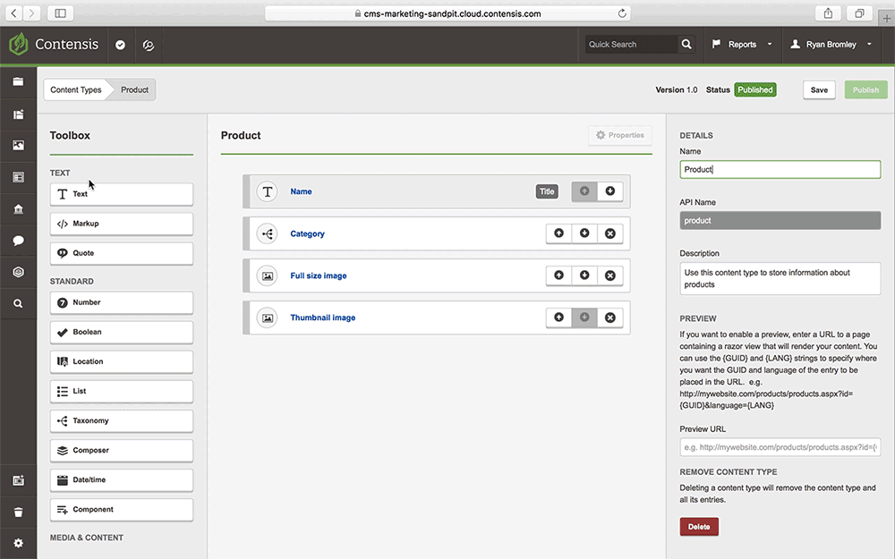 Setting content guidelines for a field in the Contensis content type builder.