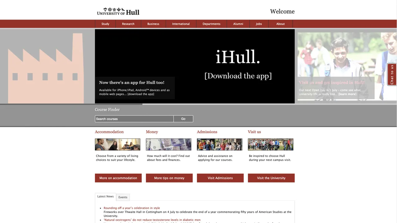 The University of Hull website in 2015