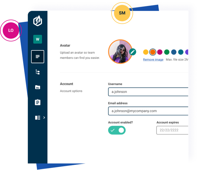 The carousel user interface currently showing the details of a user.