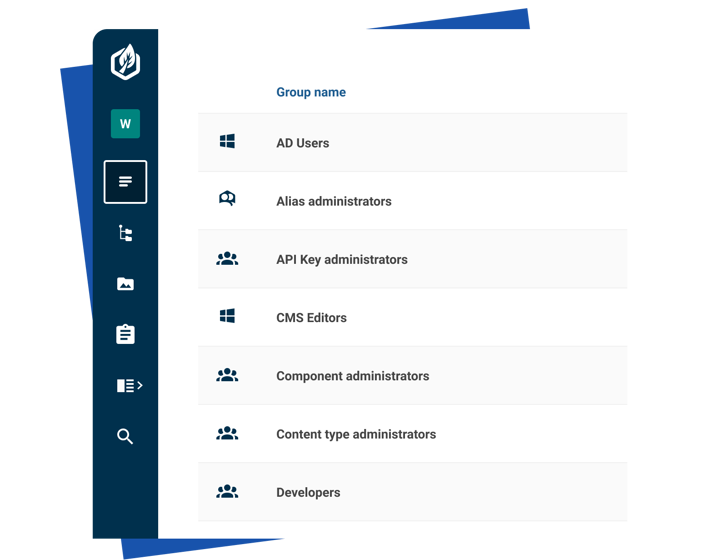 User groups being reviewed in the Contensis user interface.