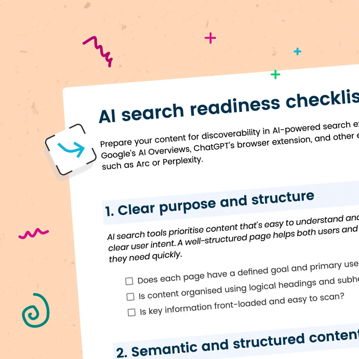An illustration of the Contensis AI search readiness checklist.