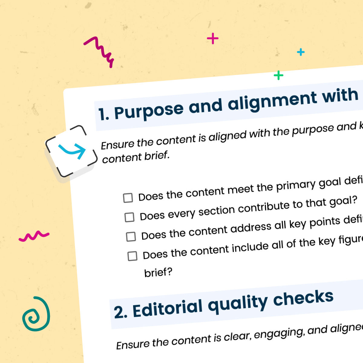 An illustration of the Contensis content quality checklist template.