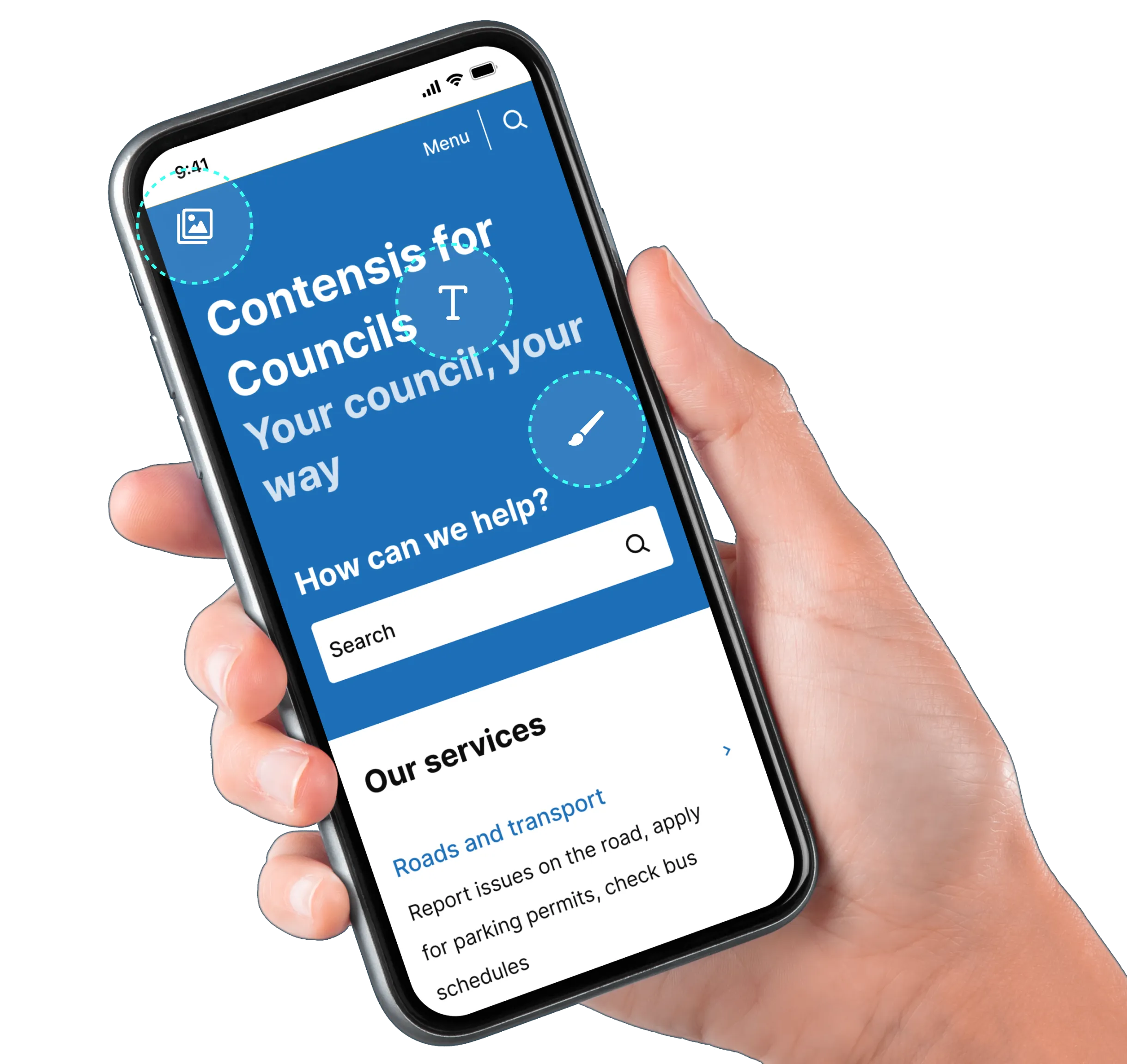 Contensis for Councils themable homepage design on a mobile device