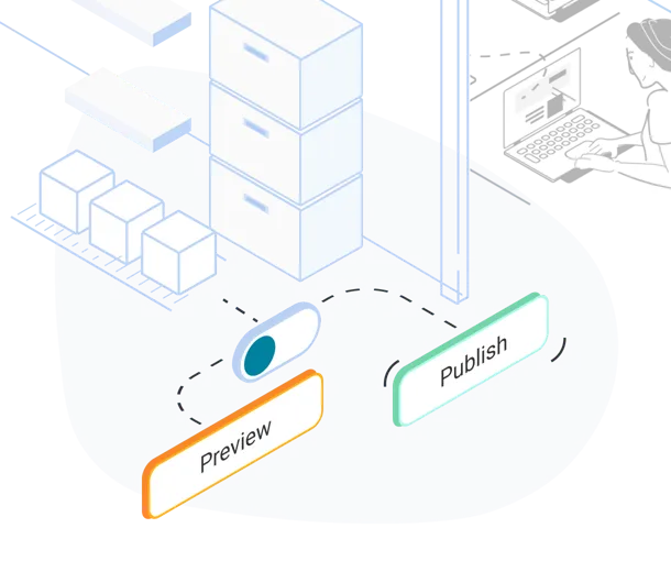 An abstract illustration of the preview and publish buttons in Contensis.