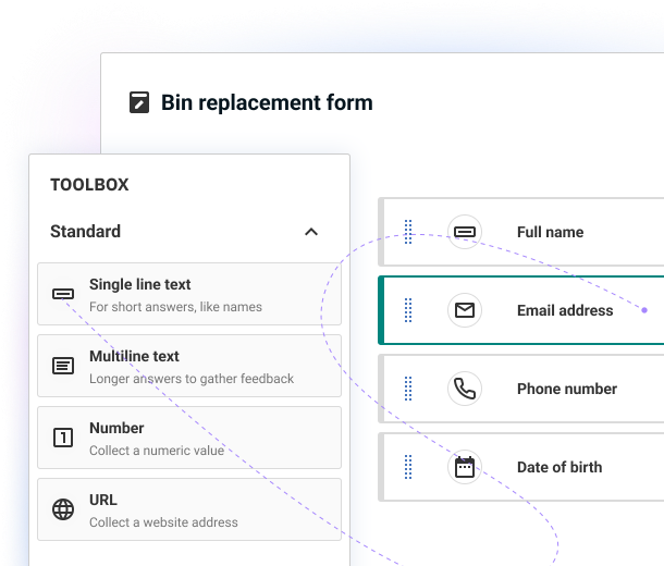Graphical sample of the forms builder toolbox in Contensis CMS