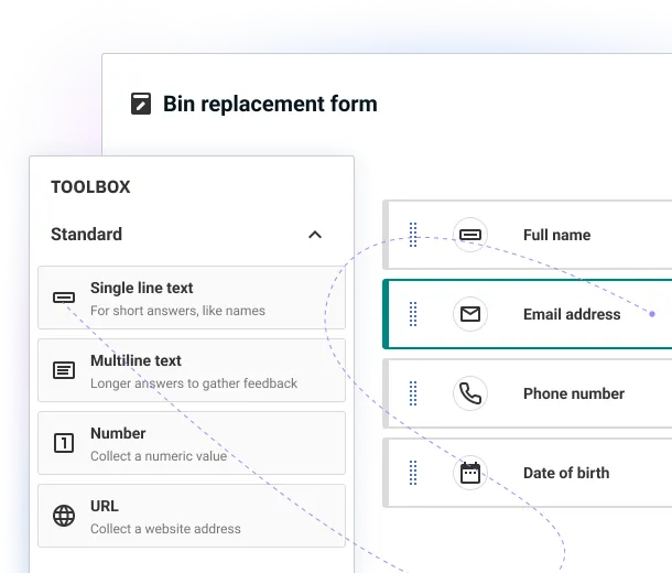 Graphical sample of the forms builder toolbox in Contensis CMS