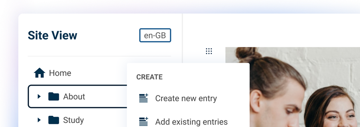 The options menu for a Site View node in Contensis.