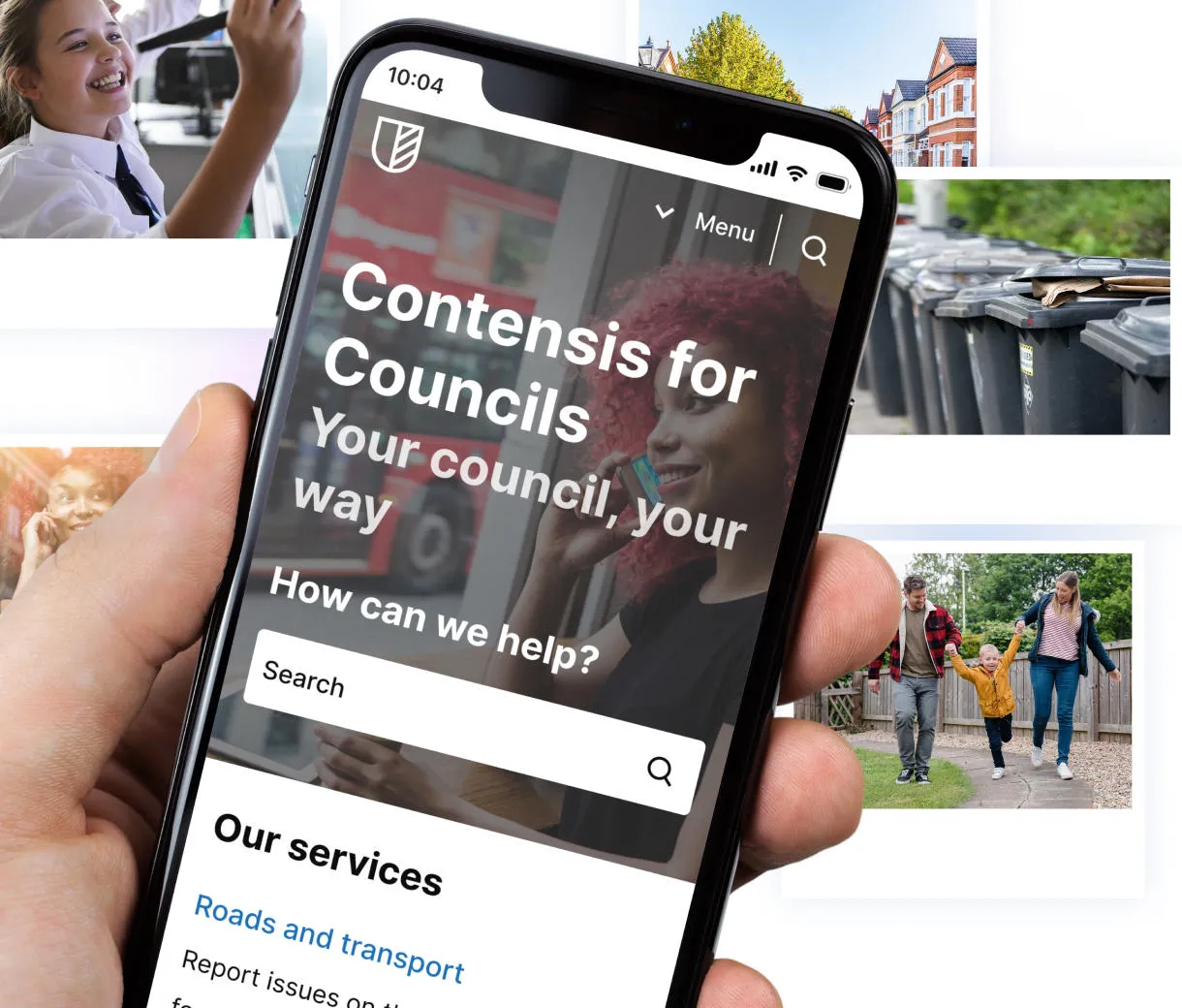 Contensis for Councils themable homepage design on a mobile device