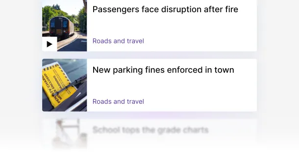 Graphical example of listing news articles as UI cards