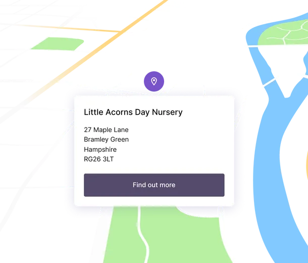 A service UI card displayed on a map to represent the location based search feature