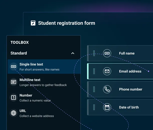 A composite image of the form builder in the Contensis CMS.