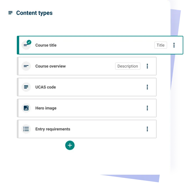 A representation of the different fields making up a 'Course' content type.