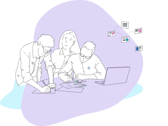 Three team members working together.