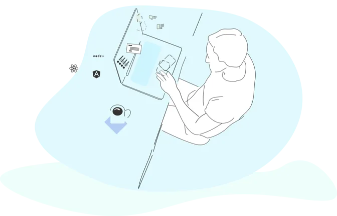 An illustration of a Contensis user developing on their laptop.