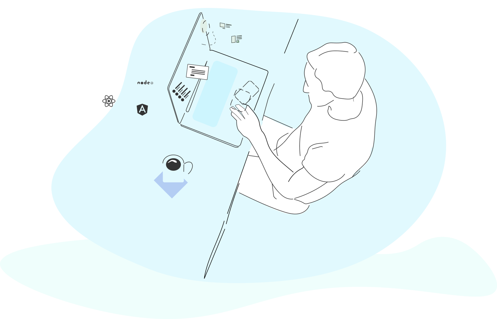 An illustration of a Contensis user developing on their laptop.