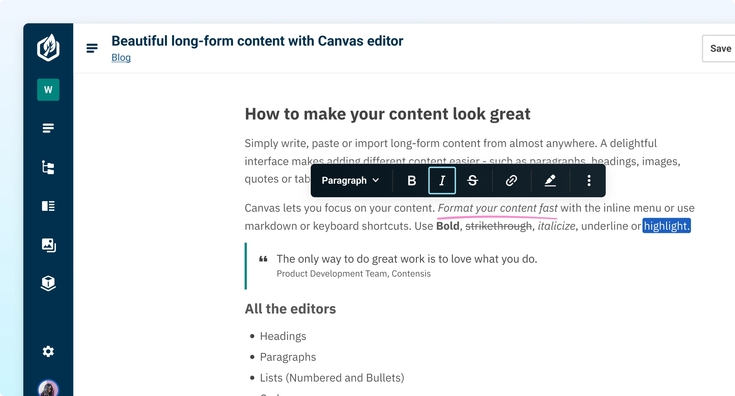 Contensis Canvas long-form content editor