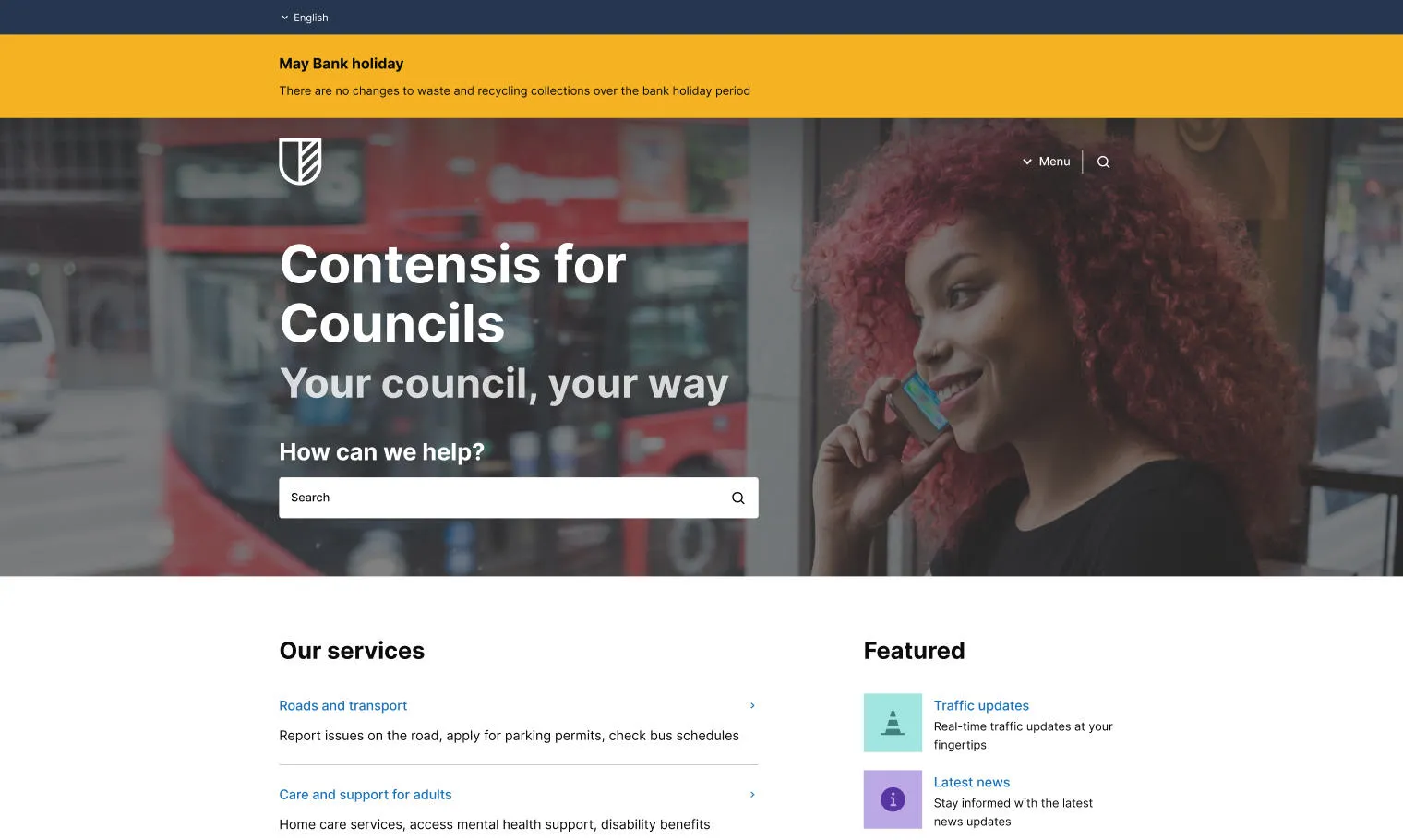 Contensis for Councils homepage design