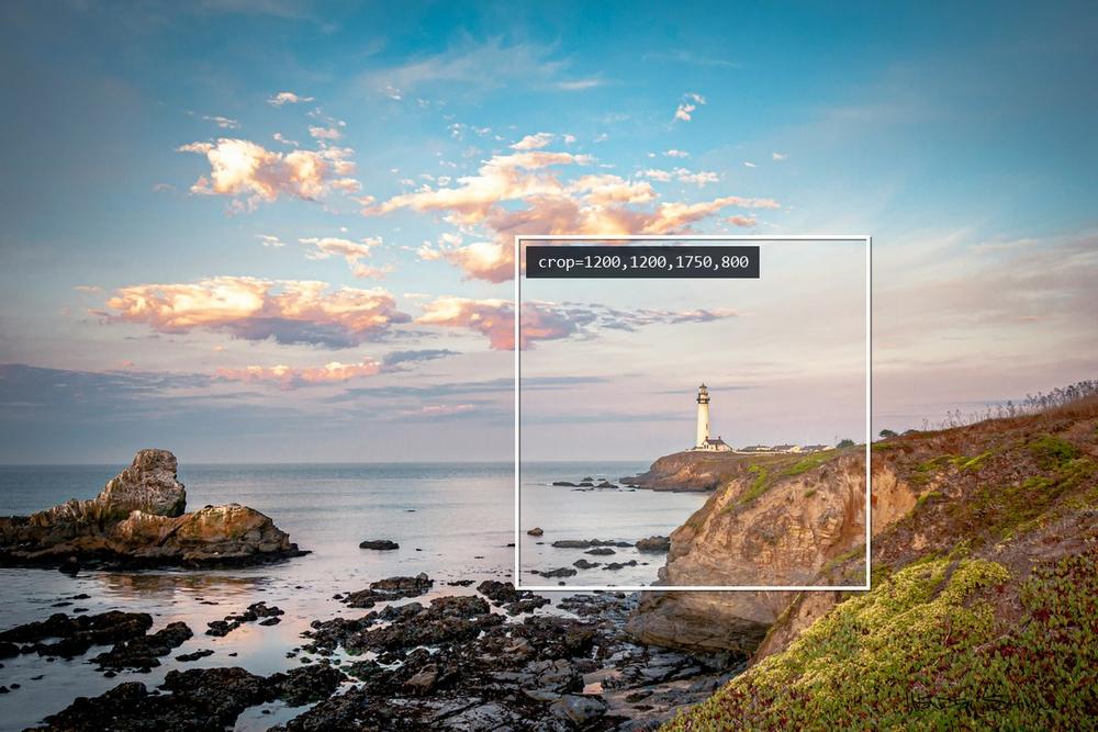 The coastal landscape with a rectangle marking the area an exact crop returns