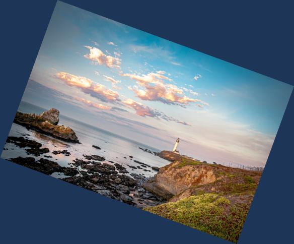 The coastal landscape rotated 20 degrees with dark blue corners