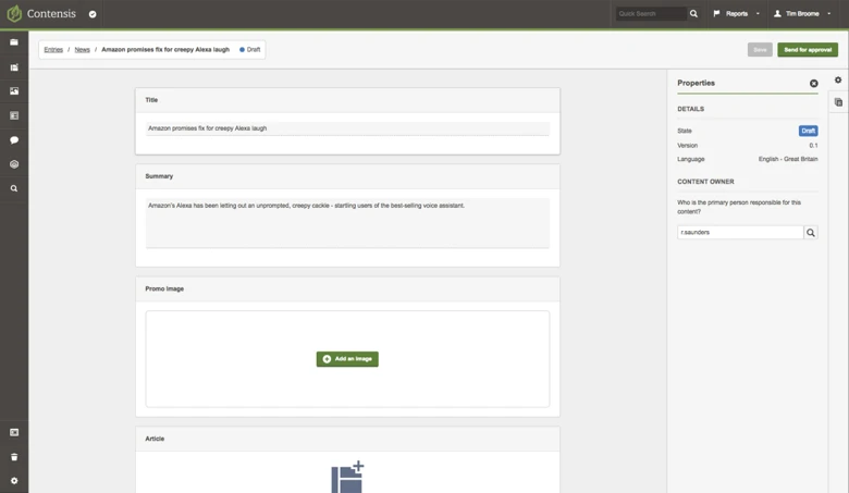 A screenshot of the entry editor showing the actions for a news author