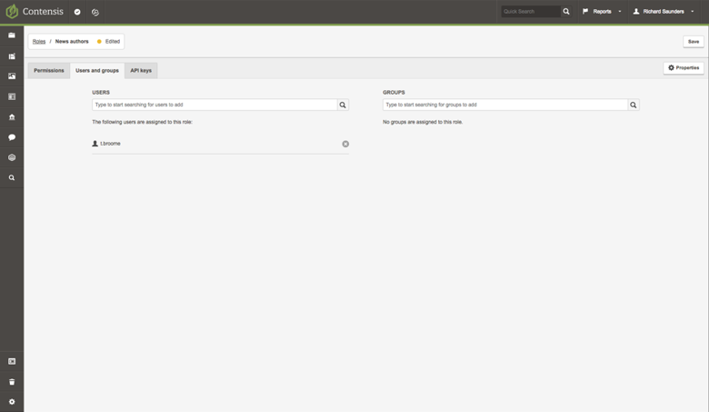 A screenshot of the roles editor assigning a user