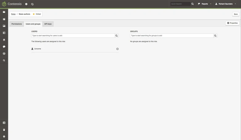 A screenshot of the roles editor assigning a user