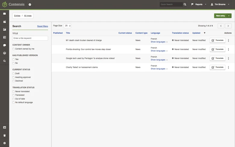 Translator listing view