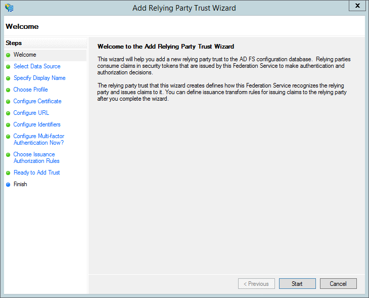 The AD FS Welcome screen.