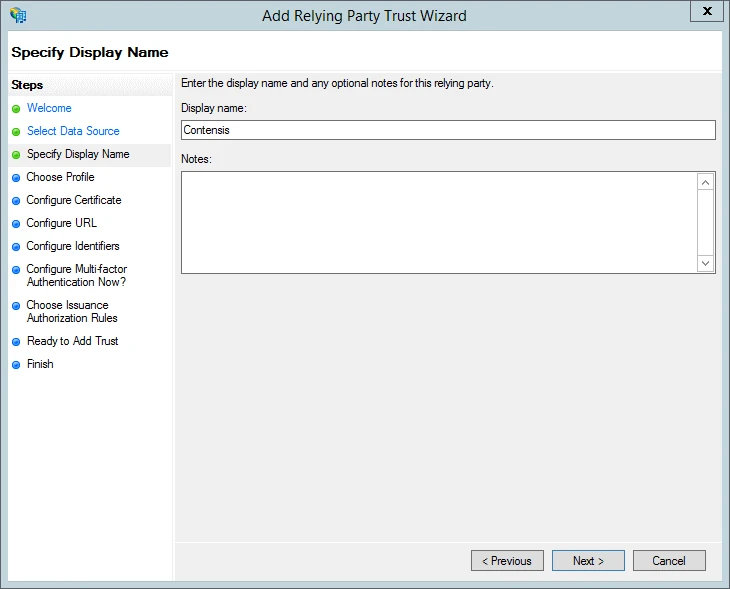 The AD FS display name setup screen.