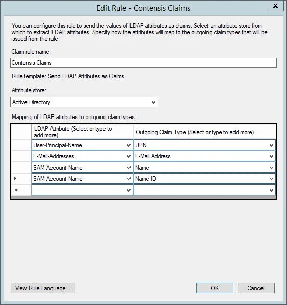 The AD FS edit rule screen.