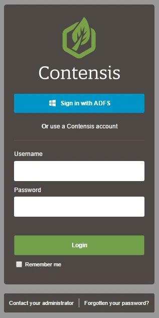 The Contensis log in window with local, and AD FS account options.